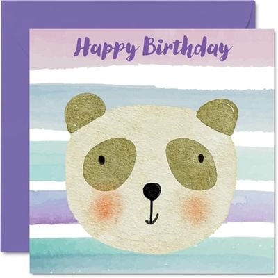 Tarjeta de cumpleaños de animales pintados – Bonitas tarjetas de cumpleaños de panda para hijo, hija, nieto, nieta, sobrino, primo, 145 mm x 145 mm, tarjetas de felicitación de feliz cumpleaños