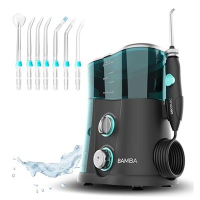 Cecotec Hydropulseur Bucal Bamba ToothCare 1200 Jet Pro 7 buses jusqu'à 1250-1700 impulsions par minute, écran LED, capacité 1000 ml, 10 réglages de pression, IPX4, déinfection à la lumière UV