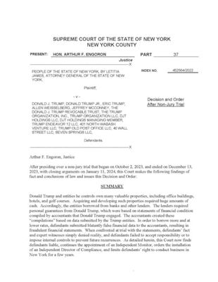 SUPREME COURT OF THE STATE OF NEW YORK NEW YORK COUNTY V. DONALD J. TRUMP, DONALD TRUMP JR., ERIC TRUMP, ALLEN WEISSELBERG,...: "Trump Organization’s History of Corporate Malfeasance"