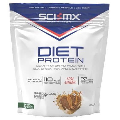 SCI-MX Diet Whey Protein Powder + Vitamins & Green Tea, CLA & L-Carnitine - Speculoos Biscuit • Low Sugar • 22g Protein + 110 Calories per Serving • 800g