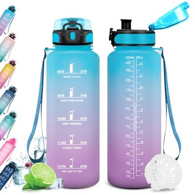 KollyKolla Borraccia Palestra - 1.5L, Borraccia Sportiva, a Prova di Perdite, senza BPA, Bottiglia Acqua con Indicatore del Tempo per Adulto, Scuola, Palestra, Lavoro, Bici, Escursionismo, Ciclismo