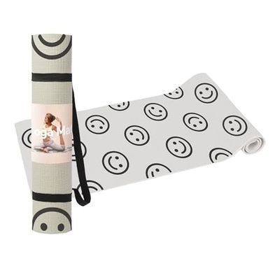 DOIY - Antislip yogamat - Gelukkige gezichten patroon - Uitgerust met een steunkussen - Handgrepen - Dikke pilates mat - Oefenmat - 60x173x0,6 cm