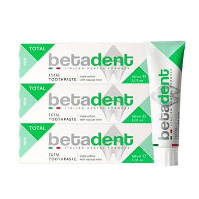 Betadent KIT 3 DENTIFRICIO TOTAL Tripla azione anti placca, tartaro, carie, gengive infiammate. Con Menta Naturale, Alito fesco. 3x100ml