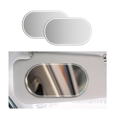 Ziciner 2 PCS Car Visor Vanity Mirror, Stainless Steel Sun-Shading Cosmetic Mirror, Wife Girlfriend Makeup Mirror for Car, Universal Car Accessories (Oval, Large)