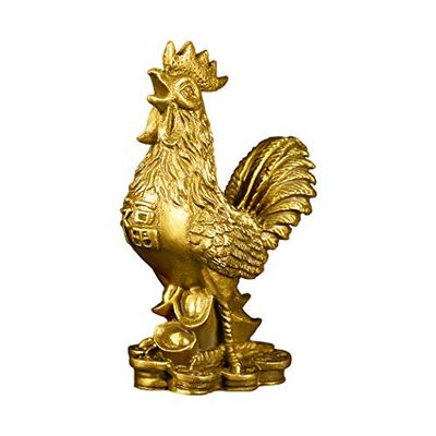 Mässing gynnsam tuppstaty med gäng rikedom Feng Shui dekorativa hemtillbehör skulptur hem kontor kinesisk stjärntecken prydnad företag gåva samling PTZY045