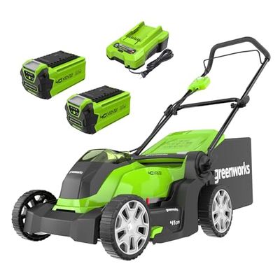 Greenworks G40LM41K2X Cortacésped de Batería para Céspedes de Hasta 500 m², Ancho de Corte 41 cm, Bolsa de 50L MÁS Dos Baterías de 40V 2Ah y Un Cargador, Garantía de 3 Años