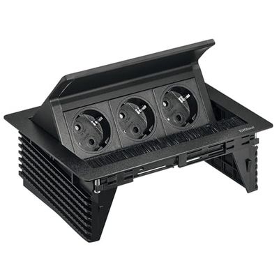 cyclingcolors 1 x stekkerelement, stekkerdoos, 3 x 230 V, Schuko IP20-kabel, 3 m plaatdikte 10-50 mm, kantoor, vergadertafel, keuken, lounge, zwart
