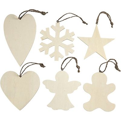 Adorno de Navidad, tamaño 9 – 11 cm, grosor 4 cm, madera contrachapada, 6asstd