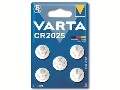 Varta Pilha de botão de lítio de 3 V Electronics CR2025, pilhas de botão numa bolha original de 5 unidades