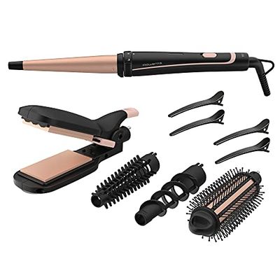 Rowenta Fer à coiffer 14-en-1, Lisseur cheveux, Fer à gaufrer, Appareil pour boucler les cheveux, Brosse chauffante, Revêtement céramique, Cheveux brillants, Embout froid, Infinite Looks CF4231F0