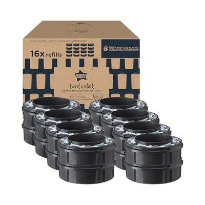 Tommee Tippee Twist and Click Advanced Luieremmer, originele navulcassettes, exclusief pakket van 16, voor eenvoudig bijvullen en geweldige waarde (verpakking kan variëren)