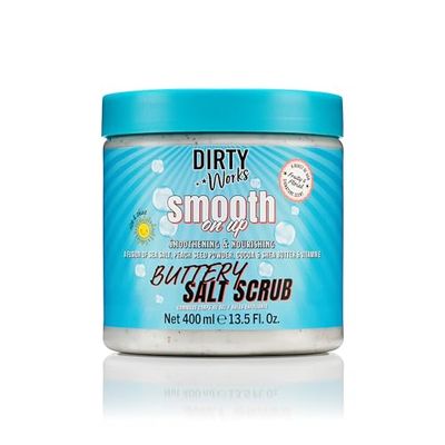 Dirty Works Body Scrub | Smooth On Up Buttery Salt Scrub | Natural Sea Salt Skin Exfoliant with Vitamin E 400ml
