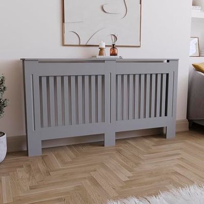 Vida Designs Chelsea Cache-radiateur Lattes de Gril à Lattes Modernes Armoire en MDF Peint en Gris, Grand (H: 82 / L: 152 / P: 19 cm)