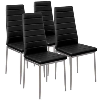 BAKAJI Lot de 4 chaises de Salle à Manger Salon Cuisine Design Moderne, Structure en métal et Assise rembourrée en Simili Cuir, Dimensions 98 x 41 x 45 cm (Noir)