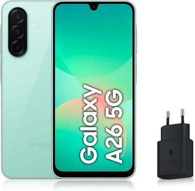 Samsung Galaxy A26 5G, Android smartphone, 128 GB, snellader 25 W inbegrepen, smartphone ontgrendeld, watergroen