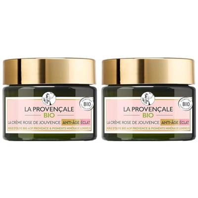La Provençale Bio - Crème Rose de Jouvence Anti-Âge Éclat Certifié Bio - Huile d’Olive Bio AOP Provence - Pour Tous Types de Peau Même les Plus Sensibles - 50 ml (Lot de 2)