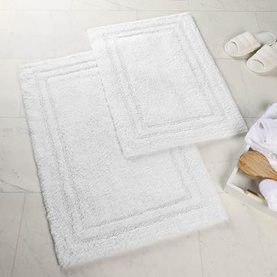 Superior - Conjunto de tapetes de banho antiderrapantes, de algodão, branco, 2 peças