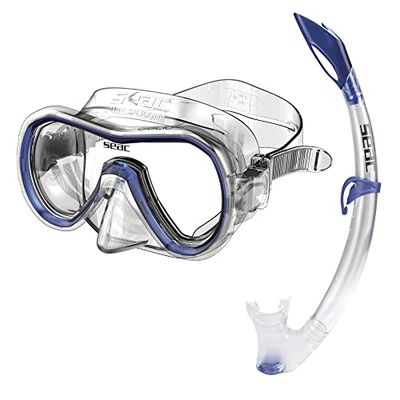 SEAC Set Giglio MD Taille Medium Bi- Verres avec Valve, Set de plongée et Snorkeling en Silicone, Tuba avec Purge de Evacuation pour Garçons