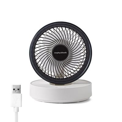 Morphy Richards Airflex Portable Oscillating Fan, Rechargeable USB up to 17 hours, Foldable, 3 Speeds, Touch Panel, Variable Tilt, Low Noise, Wall mount, Bedroom, Office, Home, White, 820003