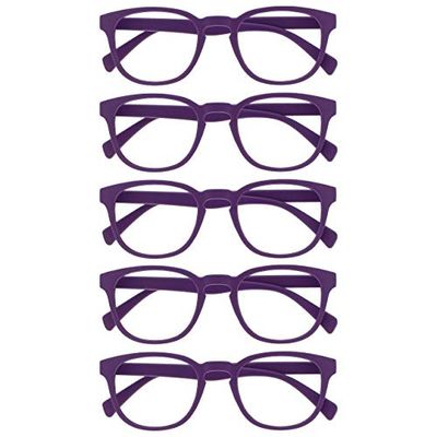 OPULIZE Pop Gafas de Lectura Pack de 5 Redondas Violeta Mate Satinado Bisagras con Muelle Resistentes a los Arañazos Hombre Mujer RRRRR2-5 +3.00