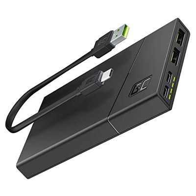 Green Cell PowerPlay10S 3-Port Power Bank 10000 mAh External Battery with 2x USB-C 18 W Power Delivery and 2x USB Quick Charge 3.0 Fast Charging Technology Power Bank for iPhone, iPad, Samsung
