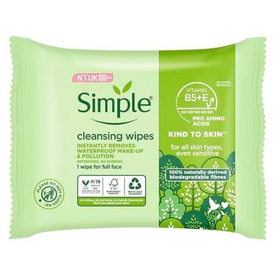 Simple Kind to Skin Bio-Degradable Cleansing Wipes, 25 Pack