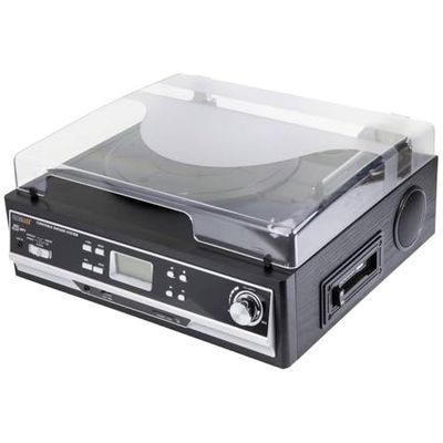 Technaxx Bluetooth 2.0 Tocadiscos de vinil e conversor de cassete TX-22 com leitor de cassete incorporado e altifalantes estéreo, arquivos de música MP3/WMA, 3 velocidades, tomada aux-in