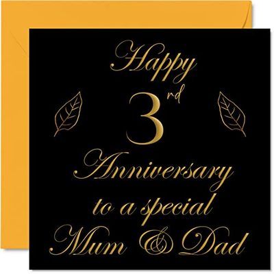 Speciale lederen verjaardagskaart voor papa mama ouders - speciale mama en papa - gelukkige 3e huwelijksverjaardag kaarten van zoon dochter familie, 145 mm wenskaarten voor jubilea