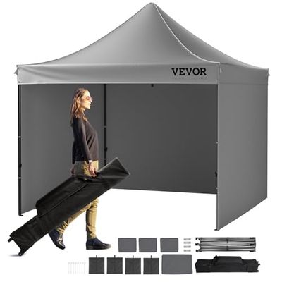 VEVOR 10 x 10 fot pop-up baldakin med avtagbara sidoväggar, omedelbart tak, bärbart lusthus och hjulväska, UV-resistent vattentät, sluten baldakintält för utomhusevenemang, uteplats, trädgård, fest,