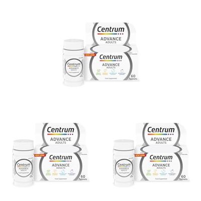 Centrum Advance Multivitamin Tablets for Men and Women, Vitamins with 24 Essential Nutrients Including Vitamin C, D and Zinc, 60 ct (Packaging and Tablet Colour May Vary Slightly) (Pack of 3)