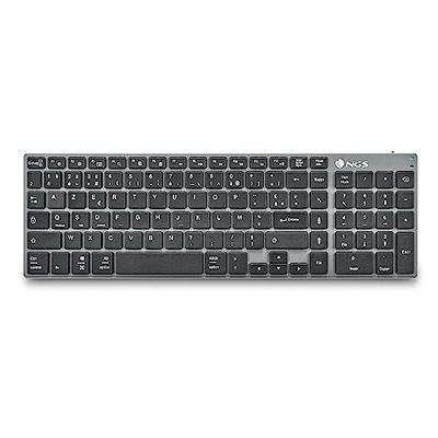 NGS FORTUNE-BT- Oplaadbaar draadloos toetsenbord voor meerdere apparaten, Bluetooth 5.0, bereik van 10 meter, AZERTY Frans, uitgevoerd in het zwart