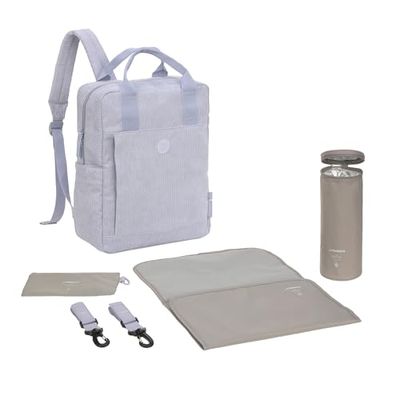 LÄSSIG Baby skötryggsäck skötväska ryggsäck med skötunderlägg, barnvagnsfäste, flaskhållare hållbart producerad/GRE Vividal Backpack cord lila