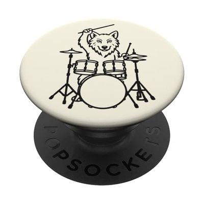 Funny Wolf Baterista Batería Amante de la música Niños Niñas PopSockets PopGrip Adhesivo