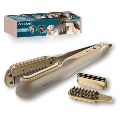 Cecotec Fer à lisser à air AirLisse 2 en 1 ForceDry Champagne, 1000 W, flux d'air 19,7 m/s, 2 têtes aimantées, sans frisottis, fonction plasma, moteur brushless, 4 températures et 2 vitesses