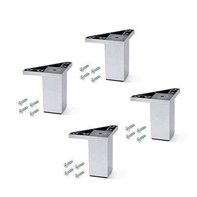 EMUCA - Pés para móveis de plástico cinzento metalizado, pernas para móveis, lote de 4 pés de altura 80 mm com parafusos de montagem