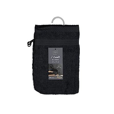 Douceur d'Intérieur, Tendresse 2 Wash Mitts 15 x 21 cm Black Sponge Plain