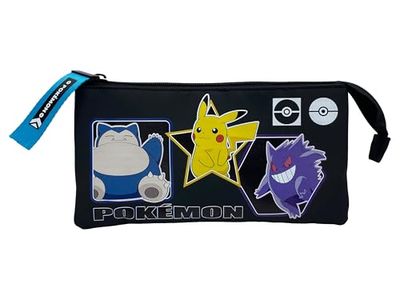 CyP Brands Pokemon pennenetui, 3 vakken, 5 vakken, schoolmateriaal, etui, geo, zwart, officieel product, Zwart, Estandar