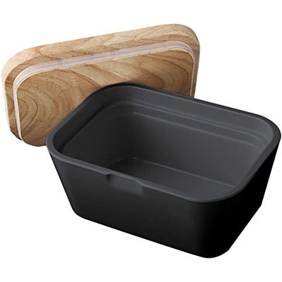 Brunner 0830099N.C1M Burriera in Melamina con Coperchio in bambù, Butter Box, Colore Nero, Antislip e Infrangibile
