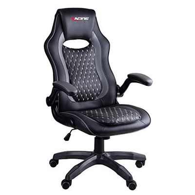 RACING BERGNER Professionele ergonomische gamer- en bureaustoel met gevoerde en verstelbare armleuningen, zwart en grijs, 70 x 49-87 x 131-141 cm