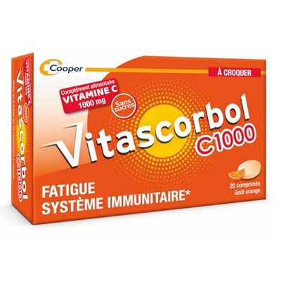 VITASCORBOL C1000 A CROQUER - Complément alimentaire Vitamine C - 20 comprimés à croquer - Goût Orange