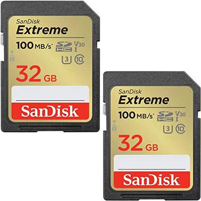 SanDisk 32GB Extreme SDHC cards (2-pack) + RescuePRO Deluxe, up to 100MB/s, UHS-I, Class 10, U3, V30