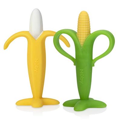 Nuby Jouet de Dentition en Forme de Banane et Maïs - Silicone - 2 Pack - 3 plus Mois