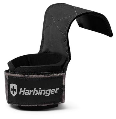 Harbinger Pro Lifting Grips – Maniglie per Sollevamento in Poliuretano Premium, Design Avvolgente, Supporto per Polso Imbottito, Cinghia Fitness Antiscivolo, Unisex, Nero, Medio