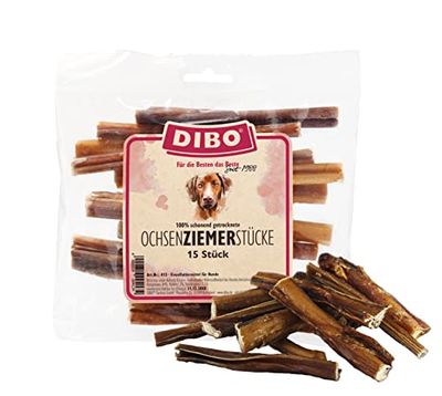 DIBO Ossenziemer 12 cm stuks x 15 stuks, natuurkauwsnack of lekkernijen voor tussendoor, hondenvoer, kwaliteitskauwartikelen zonder chemicaliën DIBO