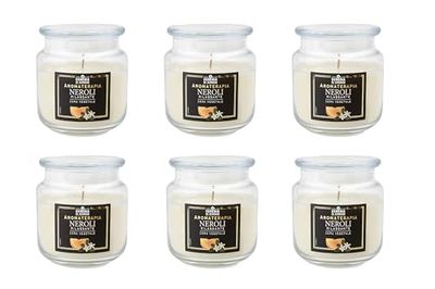 Pack of 6 Scented Candles in Medium Jar, 100% Vegetable Wax, Vegan, Lasts up to 80 Hours - Aromatherapy - Neroli - Relaxing - Made in Italy Cereria Di Giorgio