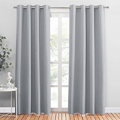 PONY DANCE Woonkamer Blackout Gordijnen - Opaque met Oogjes Thermische Isolatie Draperies Effen voor Huis Decoratie Slaapkamer Tiener Meisje, 140 x 220 cm, Zilvergrijs, Lot van 2