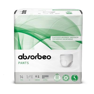 Absorbeo Pants Extra, Culottes Absorbantes Élastiques pour Incontinence Modérée, Confort Absolu, Protection Totale, Système Anti-odeur, Entièrement Respirants, Unisexe, Taille L, 14 Pièces