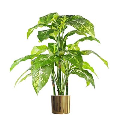 Leaf 100cm Large Fox's Aglaonema (Spotted Evergreen) Tree Artificial Plant, Green with Gold Planter