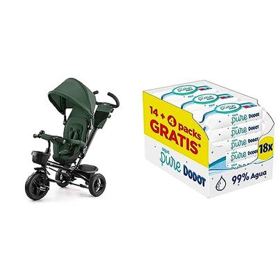 Kinderkraft Aveo Triciclo Bebé, Plegable, Trike, Bicicleta para Niños & Dodot Toallitas Aqua Pure para Bebé, 99% Agua, 864 Toallitas, 18 Paquetes (14+4 Gratis)