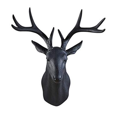 Notakia 20 inch Large Wall Charmers Large Faux Deer Head Faux Taxidermy Animal Head Wall Decor - Handmade Farmhouse Decor - Rustic Wall Decor Deer Antlers (Black Deer)
